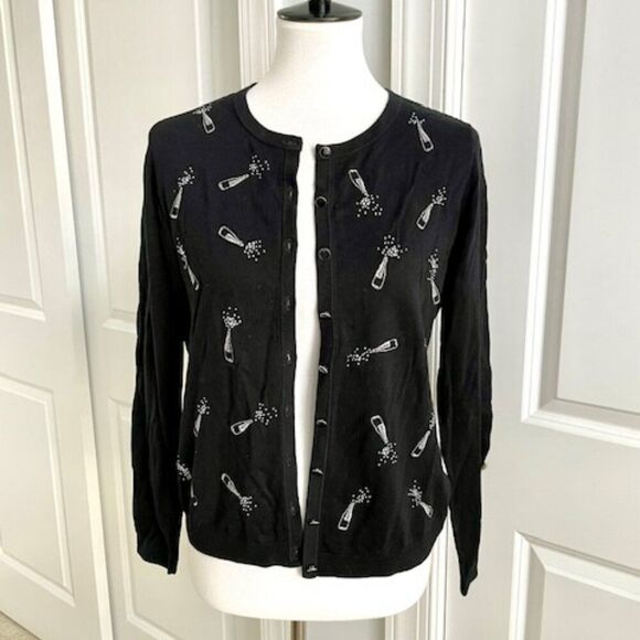 NWT Talbots Black Button Down Cardigan Sweater Champaign Pop NYE Celebration S - Picture 1 of 6